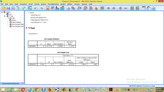 - 5 X *Output1 [Document1] - IBM SPSS Statistics Viewer Graphs Utilities Add-ons Window Help File Edit View Data Transform In