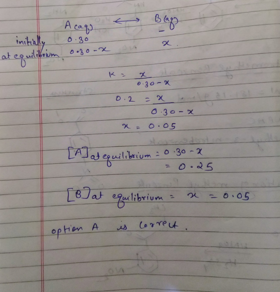 Acaq? Blags 0.30 . initially at equilibrium ogo-x K 스 0.30- x 0.2 0.30- x - 0.05 [A]at equilibrium tequilibrium 20:30-2 0.25