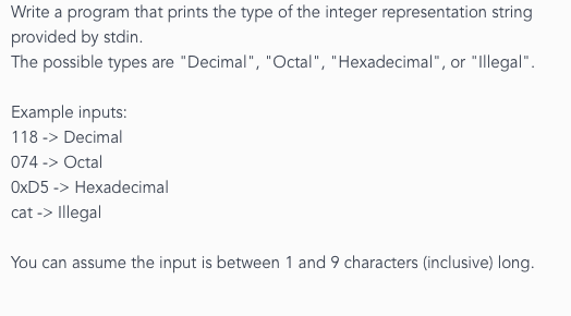 Write a program that prints the type of the intege