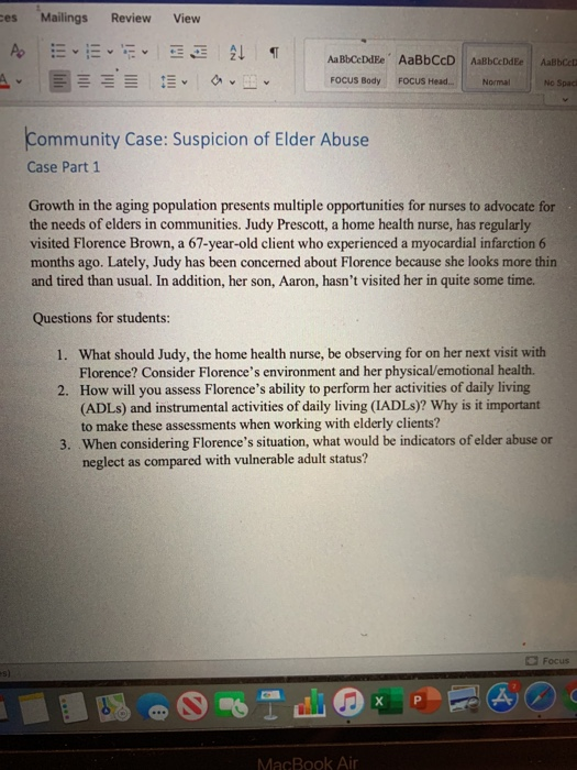Review View ces AO Mailings E AL 1 Aalb Aa BbCeDdEe AaBbCD AaBbc Date FOCUS Body FOCUS Head.. Normal Community Case: Suspici