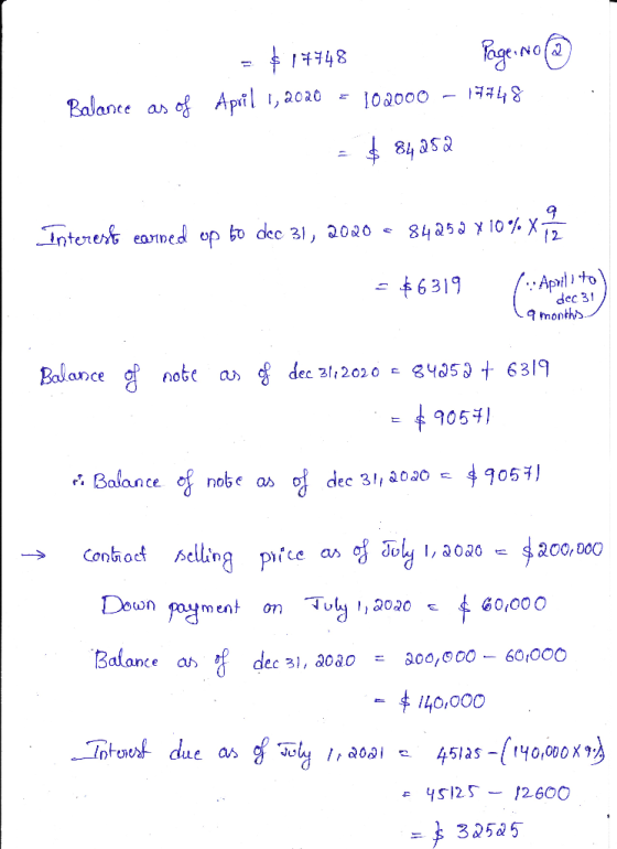 = $14748 Page No ③ April 1, 2020 = 102000 – 17748 . Balance as of = $ 84252 Interest earned up to dec 31, 2000 - 84252 ¥ 10%x