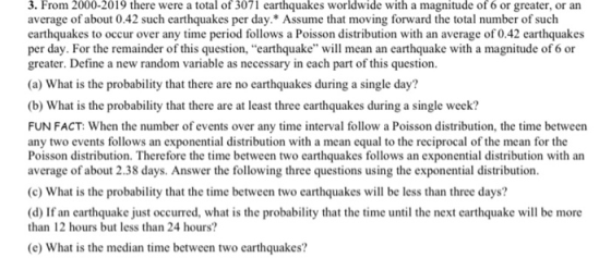 3. From 2000-2019 there were a total of 3071 earthquakes worldwide with a magnitude of 6 or greater, or an average of about 0
