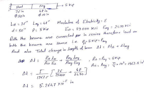 5 kip Steel 36 in ф 5о in so in Lst=3 Lny 48 Mocular of Elasticity = E Est= 29 0o0 ksi Emg = 2470 ksi in rerier herefone loa