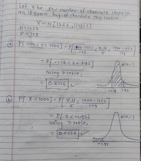 Let x be the number of chocolate chips in an 18 ounce bag of chocolate chip cookies XUN (1252, (129) ?) u=1252 8=129 OS 1100