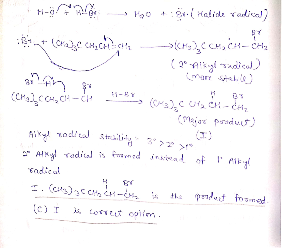 Hora Y-0. + HBri » Нао t: Br.( Halide radical) BY Bont (CH3)₂ C CH2CH=CH2 (CH3), СОН2 acH-CH2 (20 Alkyl radical) Bo Bolan Br