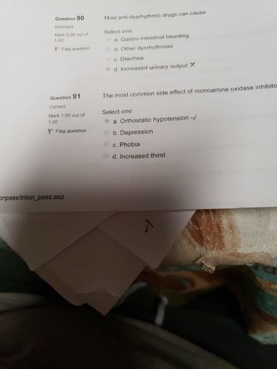 Question 90 Incorrect Mark 0.00 out of Most anti-dysrhythmic drugs can cause Select one: a. Gastro-intestinal bleeding b. Oth