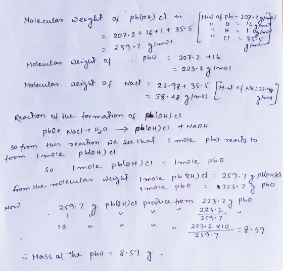 14 pbo 207.2 16 2.23. 2冫/mol nol pb@w) c1 叶Nao H pb0+ Nacl-t μ2 o → 50 223-2x10-8.59 n n