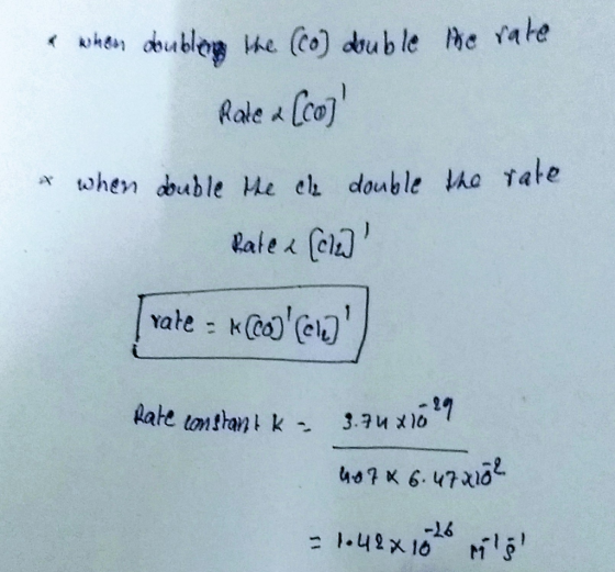 when doubley the (co) double the rate Rate & [co] x when double the che double the rate Balea (cle] rate = K[o]cd) Kale co