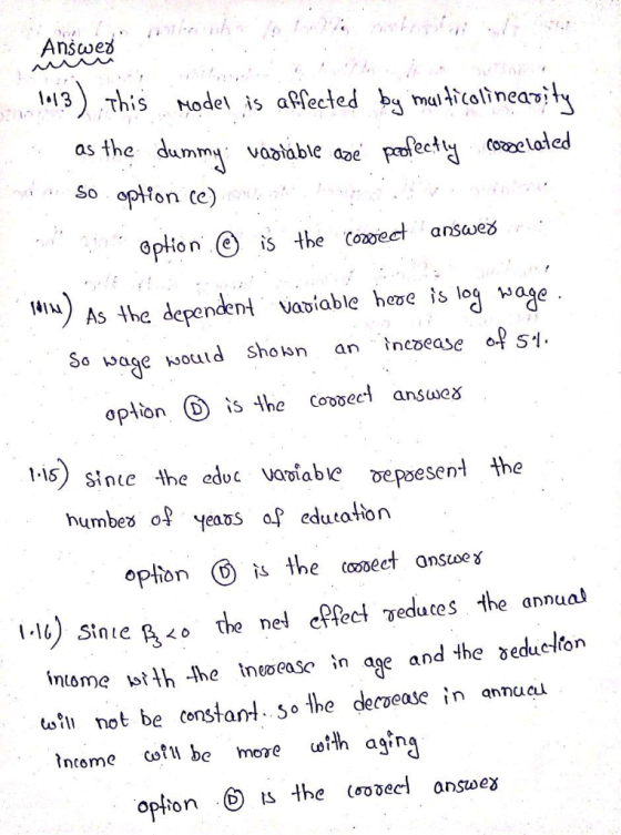 Answei 113 3 This hode is afected malcalineasit so option te) oplion is the oweet answes 141 As the dependent vaoiable he e i