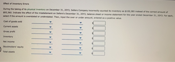 Effect of Inventory Errors During the taking of its physical Inventory on December 31, 2043, Sellers Company incorrectly coun