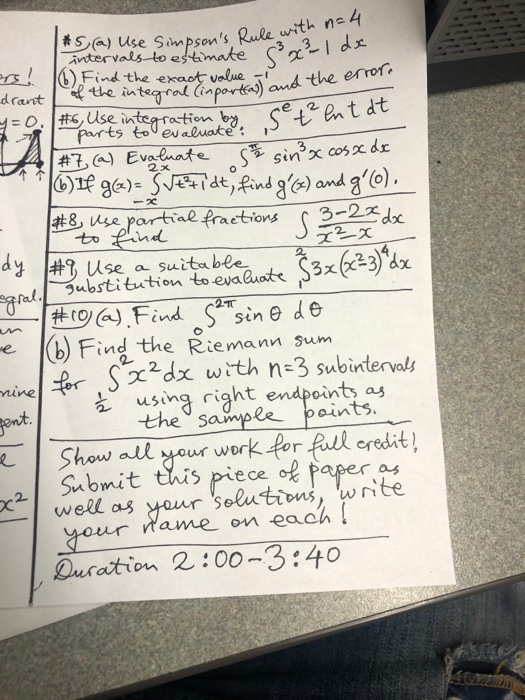upsons Rule with n=4 #5 (9) Use Simpsons Rule wi intervals to estimate ex-l at 16 Find the exact value - A the error. drant