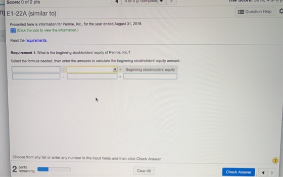 4 of 4 12 complete HVI JUIC. JUU, ULUP Score: 0 of 2 pts ni E1-22A (similar to) Question Help Presented here is information f