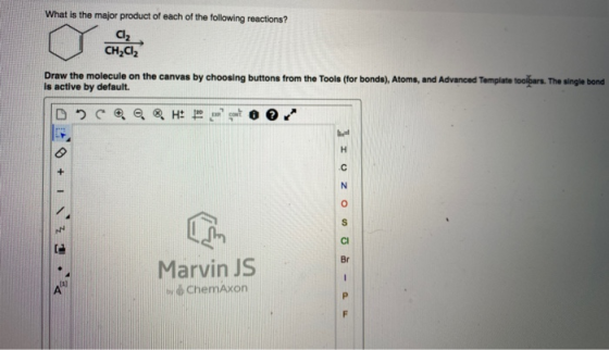 What is the major product of each of the following reactions? CH,C12 Draw the molecule on the canvas by choosing buttons from