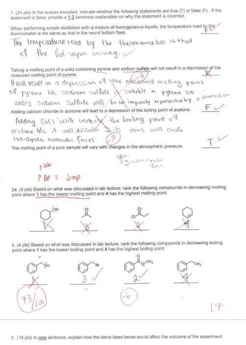 1. (24 pts) in the spaces provided, indicate whether the following statements are true (T) or false (F). If the statement is