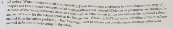 Write a method called print Array With Total that