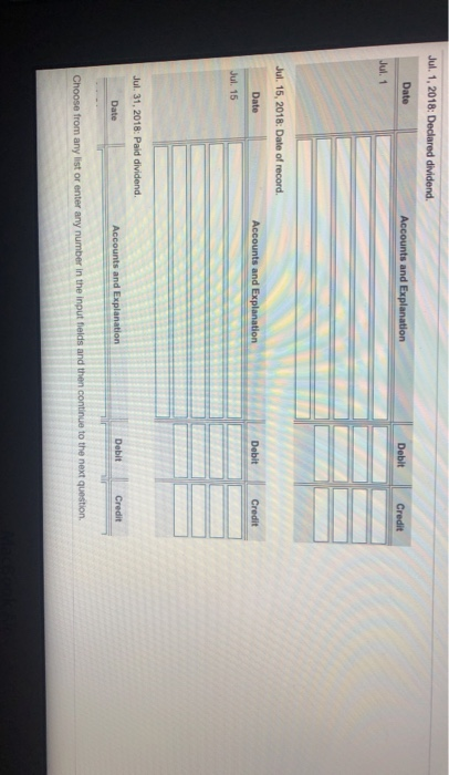 Jul 1, 2018: Declared dividend. Date Accounts and Explanation Debit Credit Jul. 1 Jul 15, 2018: Date of record. Date Accounts