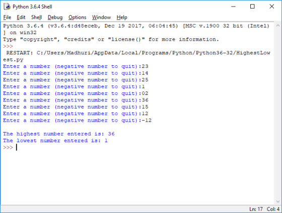 Python 3.64 Shell File Edit She Debug Options Window Help Python 3.6.4 (V3.6.4:d48eceb, Dec 19 2017, 06:04:45) [MSC v.1900 32