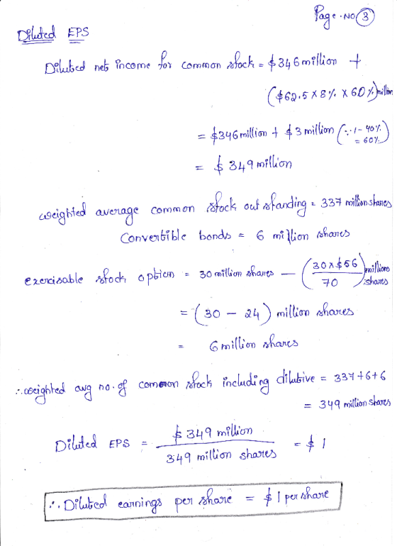 Page.no Diluted EPS olubd neb income toy common stoc ($69.5 X 8 4. x 60 = $346 million + $ 3 million (2 4-) = $ 349 million W