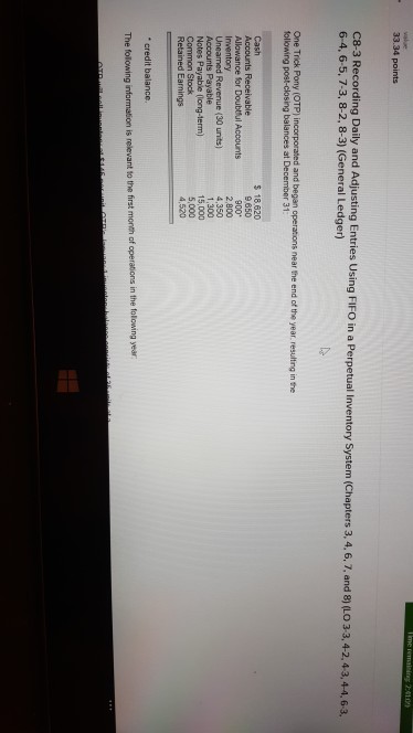 ntries Using FIFO in a Perpetual Inventory System (Chapters 3,4, 6,7, and 8) Lo 33,42,43,44,63 6-4, 6-5, 7-3, 8-2, 8-3) (General Ledger) $ 18620 9 850 2,800 Revenue (30 units) Payable 15,000 4.520