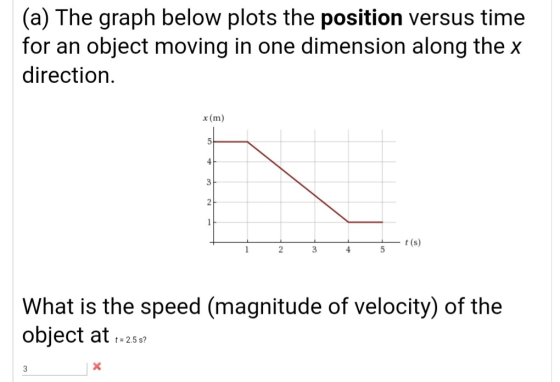 (a) The graph below plots the position versus time for an object moving in one dimension along the x direction. x (m) 1 2 3 4