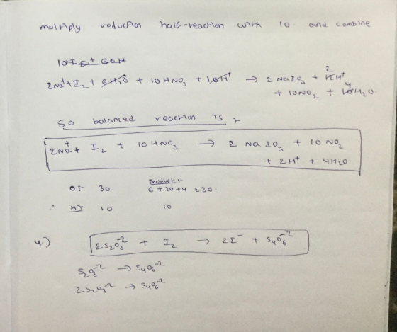 multiply reduction half-reaction with 10 and combine lorist Goh zwatt It Go + 10 Hno tloh 2 Nado + EHT & LOND & LOH, O. so ba