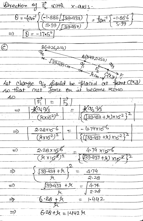 blirection of E OHQ x-axis - 0 = can (-1.886 [129.4137) 5.99/539-437) -17,50 tant -1.886 5.99 =) @ © BC-2-26,2.142 पा A(373,0