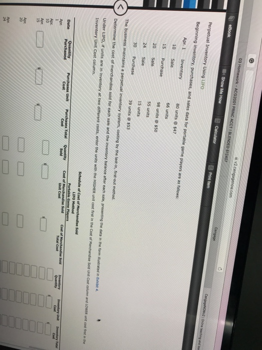 Perpetual Inventory Using LIFO Beginning inventory, purchases, and sales data for 80 units @ $47 66 units 98 units ss0 55 uni