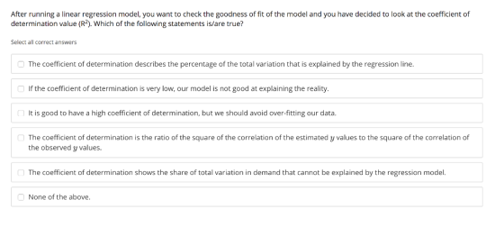 After running a linear regression model, you want to check the goodness of fit of the model and you have decided to look at t