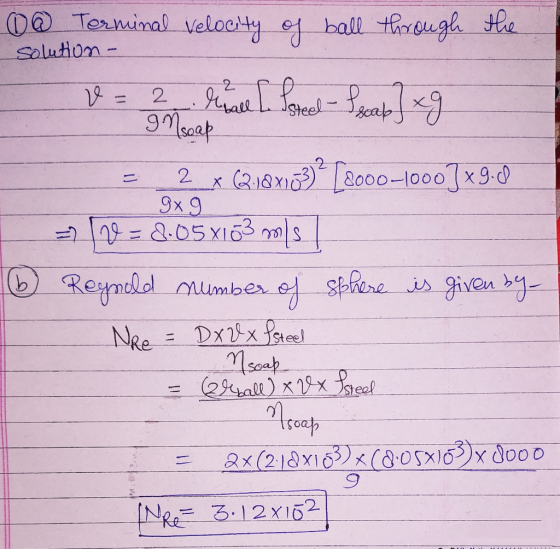 Msoap @ Terminal velocity of ball through the solution - ve - Bonnie I. Pored Pixab] <g - = 2_x (210x103) [2000-1000]*9.00 =