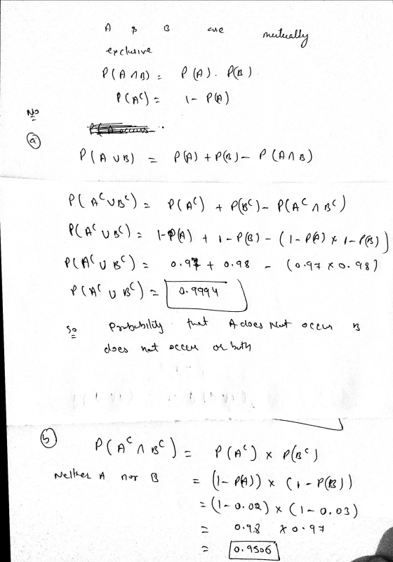 meitually нъ аз еме exclusive PLA 10) = P(A). P(B). PCAS): In plus) PIA UB) = PRA) + P(R)- P (ANB) P.(ACUB) = P(AC) + P(BC)-