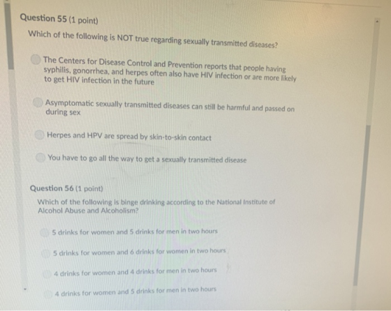 Question 55 (1 point Which of the following is NOT true regarding sexually transmitted diseases? The Centers for Disease Cont