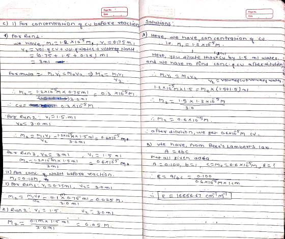 c) i) for concentraron q cu before reactionalkons.. for Runt: TA) Here we have concentrohon o su - we have Mi-1.2 X10M, Y = 0