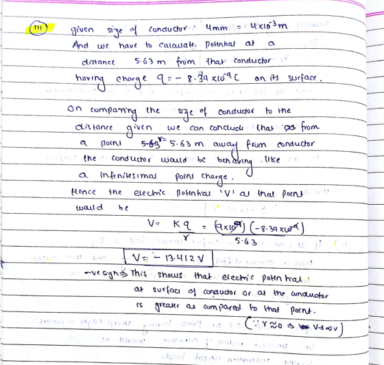 tIi we have to caicuaH, Potnhal at a m that Conducbr clistanc(5-63 m On cumflamnd the r2t conducんィんthe clis tance gven we can