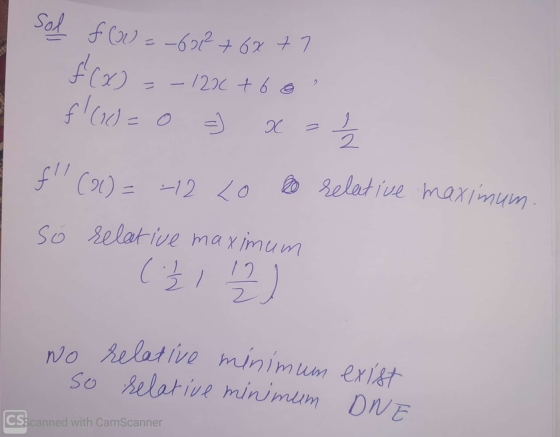 sol fo = -60276x +7 f(x) = -120 + 6 se f(o)= 0 9 x = 2 f (21) = -12 Lo lo relative maximum. Só relative maximum (Ź 1 !22. I