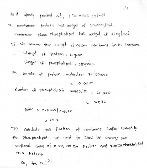 As it already pointed out, I Da means of g/mol. so, membanne protein has weight of 50,000g/mol. membrane photo phospholipid h