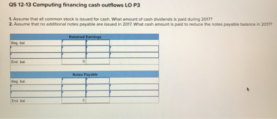 aS 12-13 Computing financing cash outflows LO P3 1. Assume that all common stock is issued for cash. What amount of cash divi