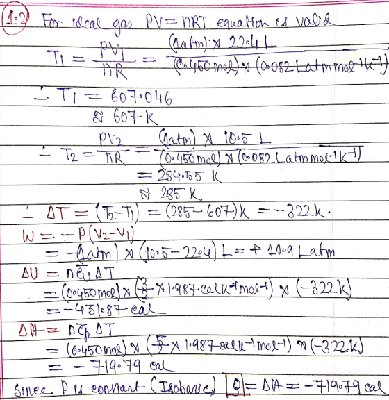 14.2 For deal gas PV=ORT equation Ps valid - (lolm) x 22:41 _ TI = HALE No 1460 Moe) o f0062 baten moethe T = 6070046 & 607 K
