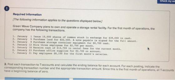 Required information The following information applies to the questions displayed below.) Green Wave Company plans to own and
