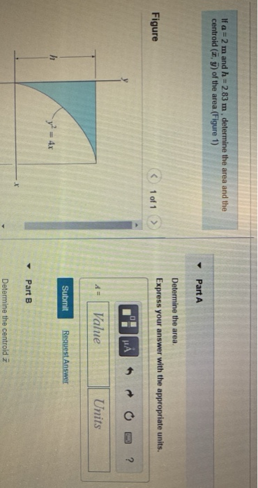 If a = 2 m and h = 2.83 m, determine the area and the centroid (y) of the area (Figure 1) Part A Determine the area Figure <