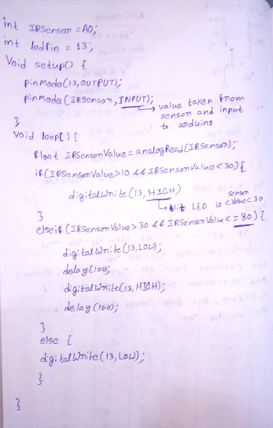 n t led fin =131 oid setup Pin moda(13,OUTPUT) n M RSensom,INPUT → value taken Mom senson and input void loop) Fl oat Sensom Value analog RadCaR Senson) diaitaluni te C13, H3CH) Senson dela yloy dig.talunilelis, HTH) de lay Creo else
