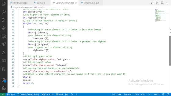 1/ CL TUNCOL a III SL CICHICIIL VI аттау go G+ Birthday Calc.cpp G+ SList.cpp G+ Large SmallArray.cpp X G+ LinkedQueue.cpp G+