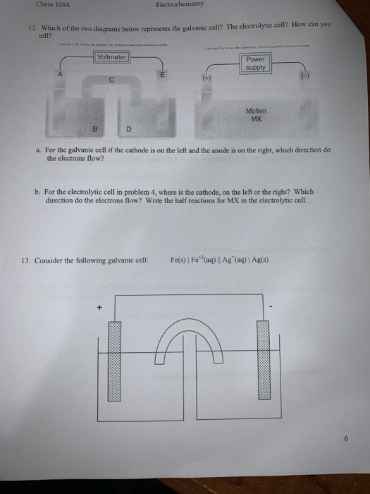 Cher 103A Electrochemistry -- which of the two diagrams below represents the galvanic cell? The electrolytic cell? How can yo
