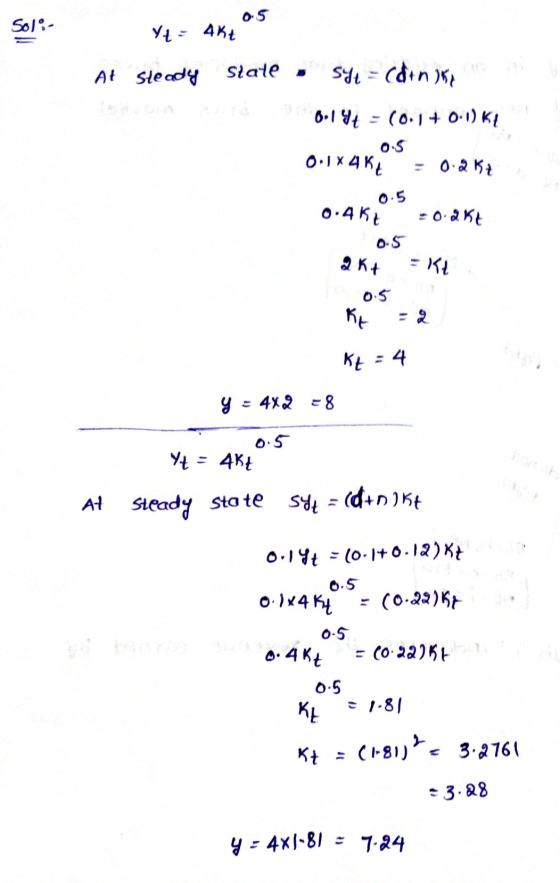 05 Solo Soli- = Akt os At steady State , sye = catn ska 0.144 =10.1+01) Ky 0.5 0.1X4K4 = 0.217 0.5 0.4K t = 0.2kt 0-5 aki Kt