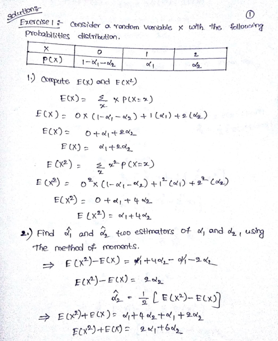 ertion- Exercise i旮 Consider a random Vernable Probabilte distthetion ol 오 Compute ECx) and ECx) OL 외) Find 숙 and o· too estimators of o, and the methodl of moments.