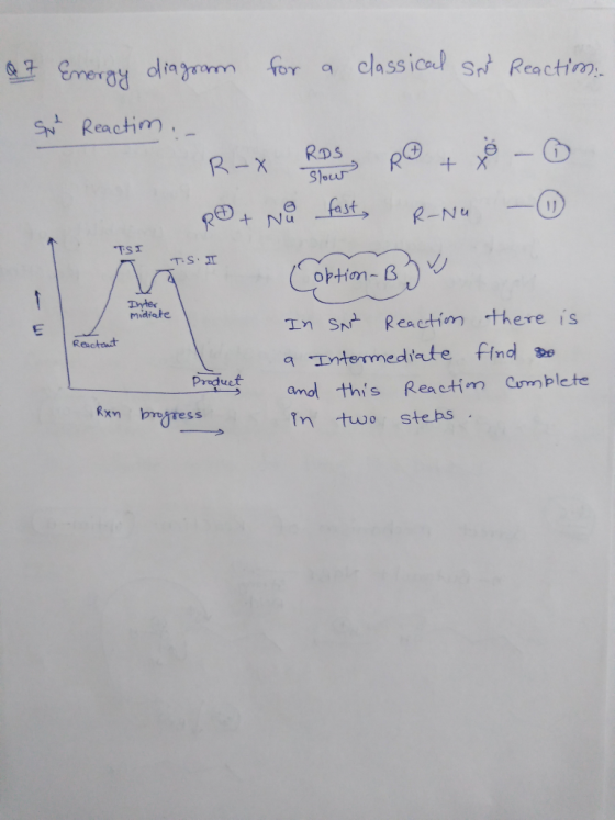 Q7 Energy diagram for a classical Sot Reactions: Sue Reaction - - R-X RDS RO + x - ③ RO + Nu fast Ronu - T. SI T.S. I option-