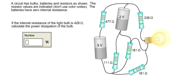 A circuit has bulbs, batteries and resistors as sh