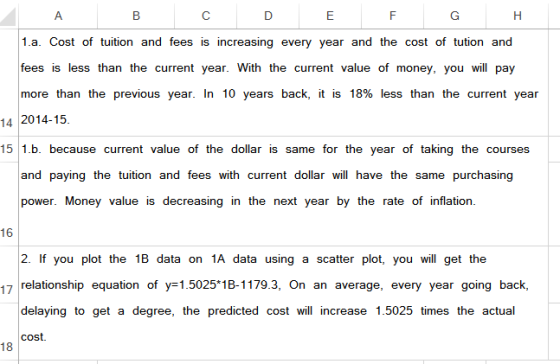 1.a. Cost of tuition and fees is increasing every year and the cost of tution and fees is less than the current year. With th