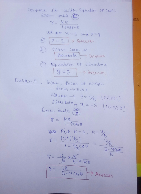 Colpore it withilaration of conic Prow suble C 8-ke testro We get k=3 and = 1 @ [0= 1 Answer (6) Giver Coric is I Parabola ki