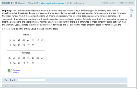 Question 2 of 10 (6 points) | Attempt 1 of 1 | View question in a popup 2h 57m Remaining 11.1 Section Exercise 17 (critical v