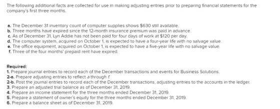 The following additional facts are collected for use in making adjusting entries prior to preparing financial statements for